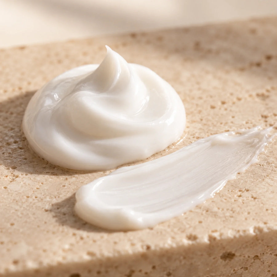 Texture bianca della crema viso astrA su travertino