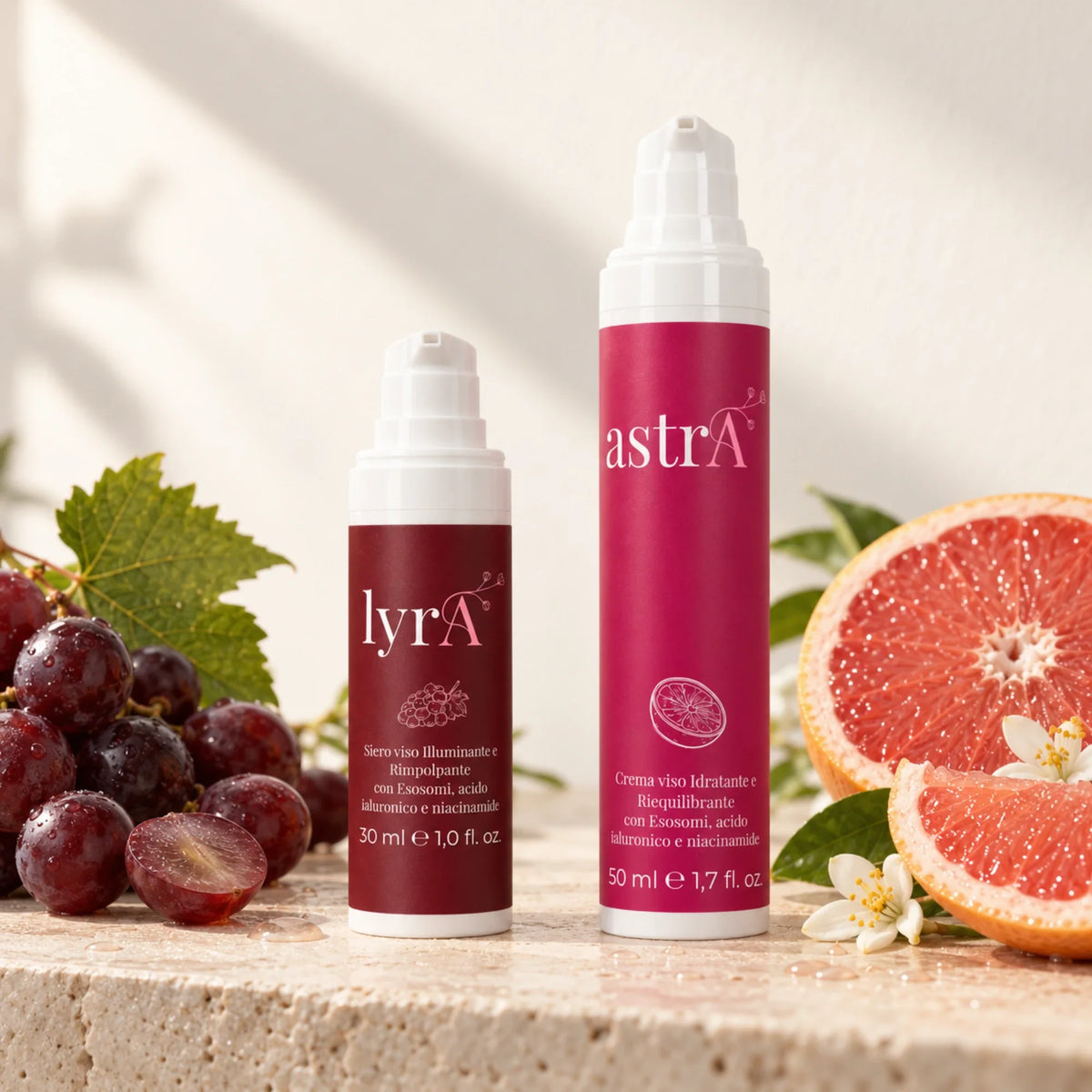 Kit Trattamento con siero lyrA, crema astrA, uva rossa e pompelmo rosa