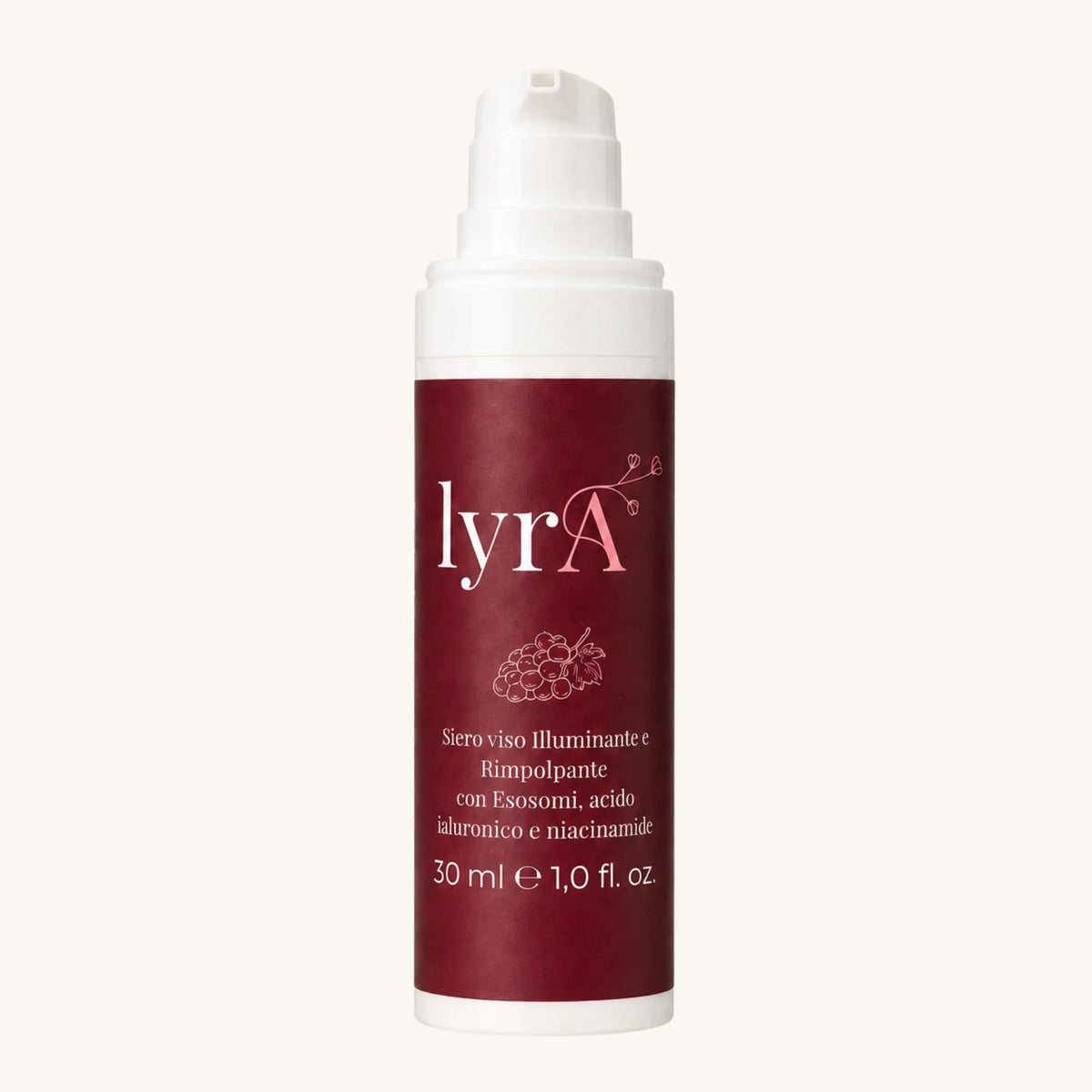 Flacone del siero viso lyrA Curamour da 30 ml su sfondo chiaro